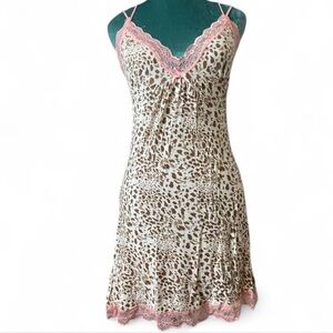 Leopard Print Chemise with Pink Lace Trim